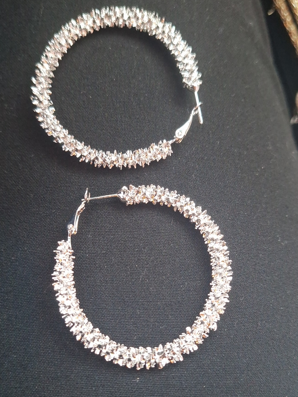 Crystal-Embellished Silver Hoop Earrings - Women Jewelry